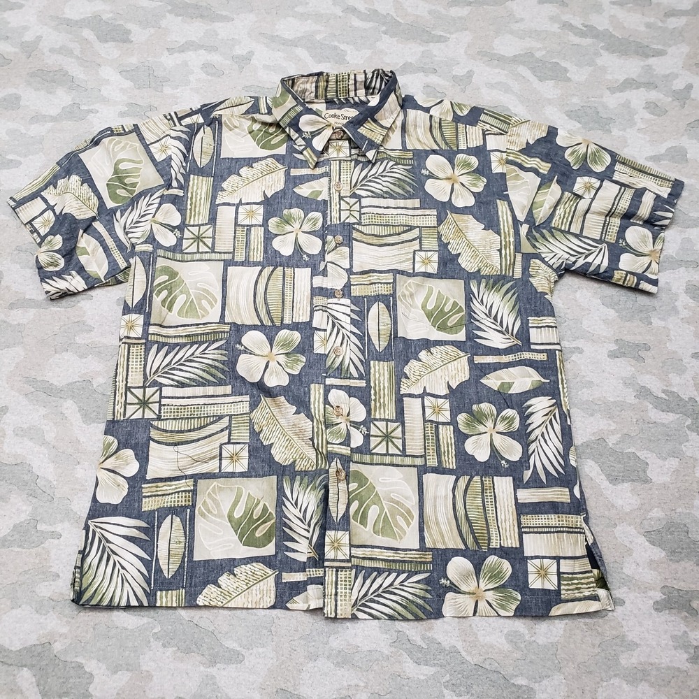 Cooke Street Honolulu Shirt Men's Large Green Floral Short‎ Sleeve Button-Up